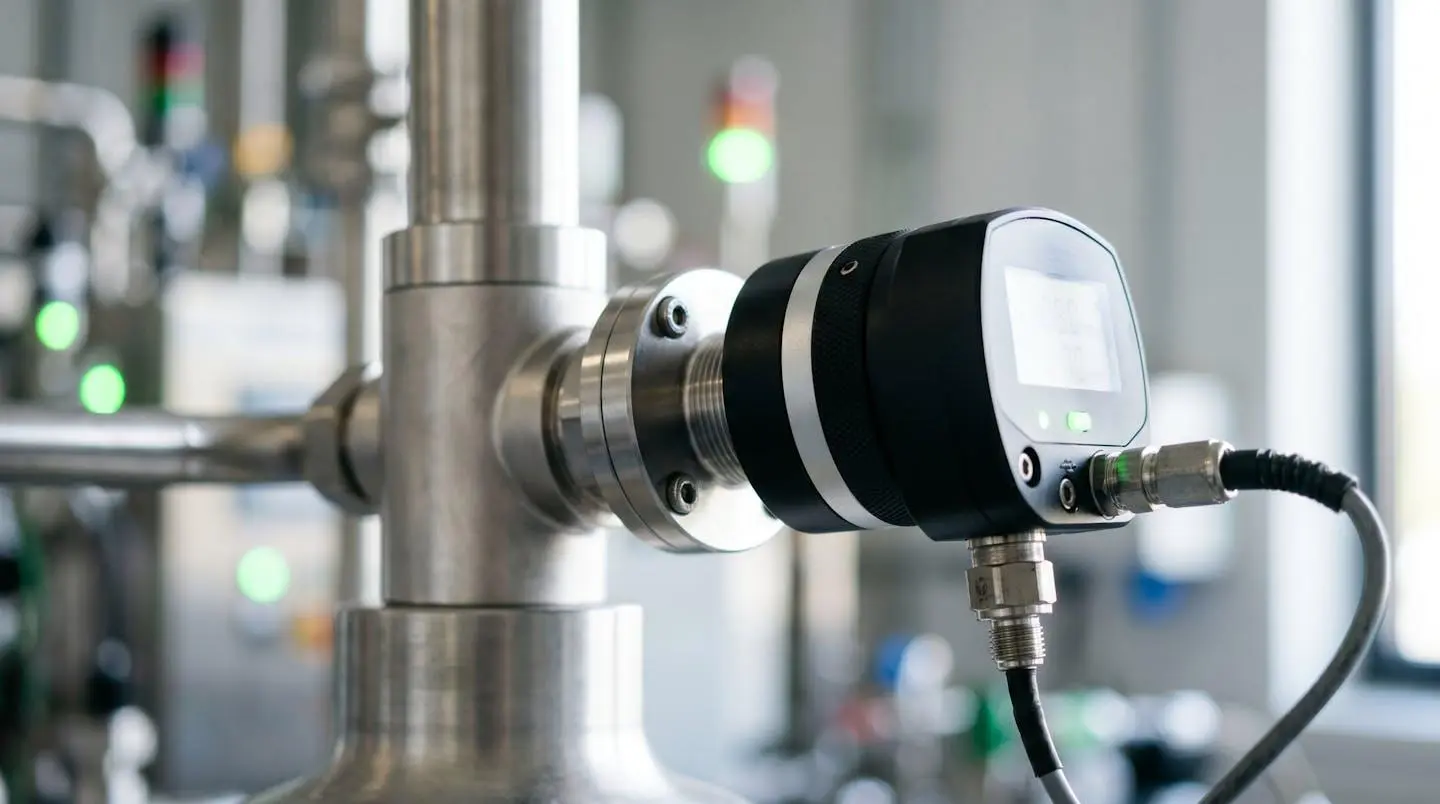 Gros plan sur un équipement de contrôle moderne d'une citerne de gaz avec affichage numérique